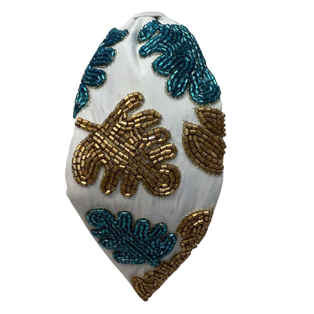 271. The Monstera Turquoise & Gold Beaded Headband
